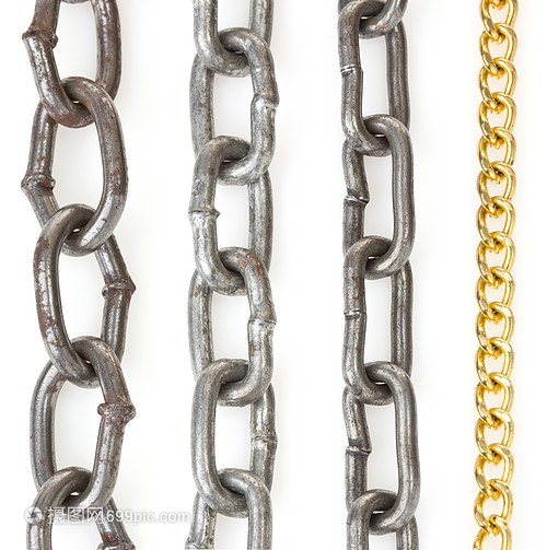 白色背景上的金屬鏈條